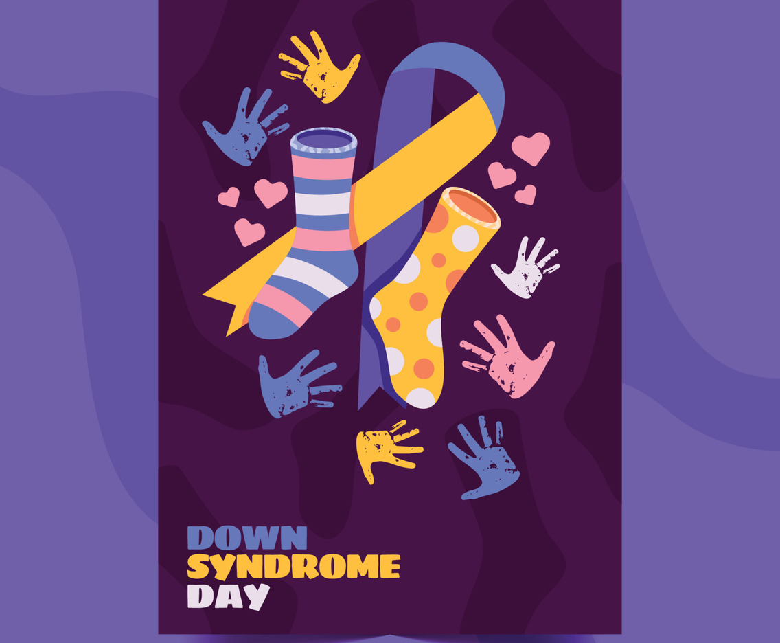 Down Syndrome with Two Socks and Awareness Ribbon