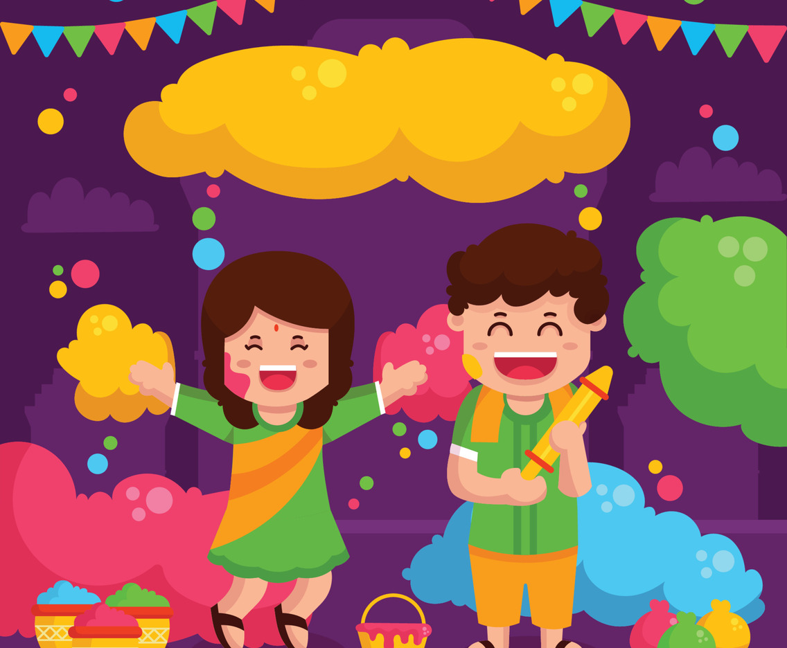 Happy Children Celebrating Holi Festival