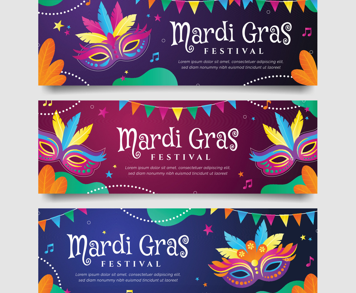 Gradient Mardi Gras Mask Banner
