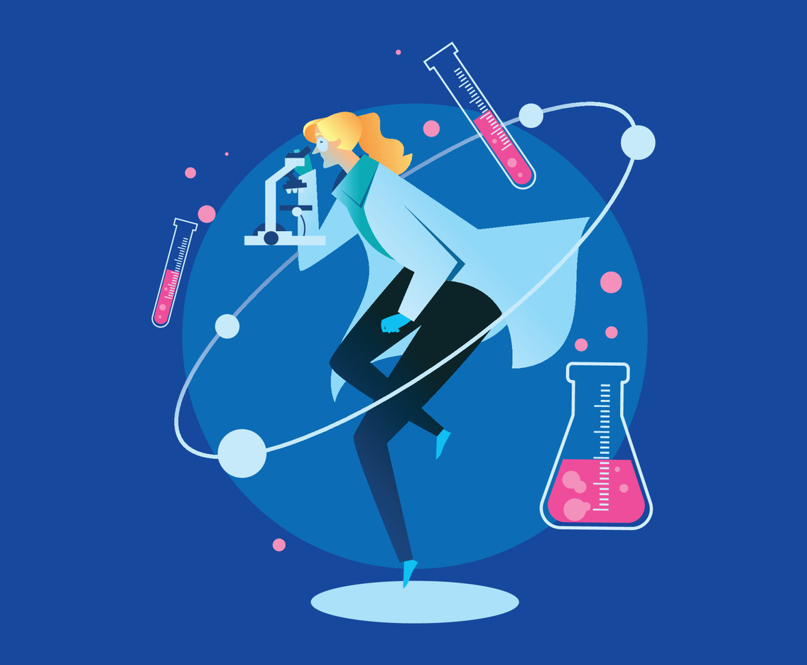 Female Scientist with Her Microscope