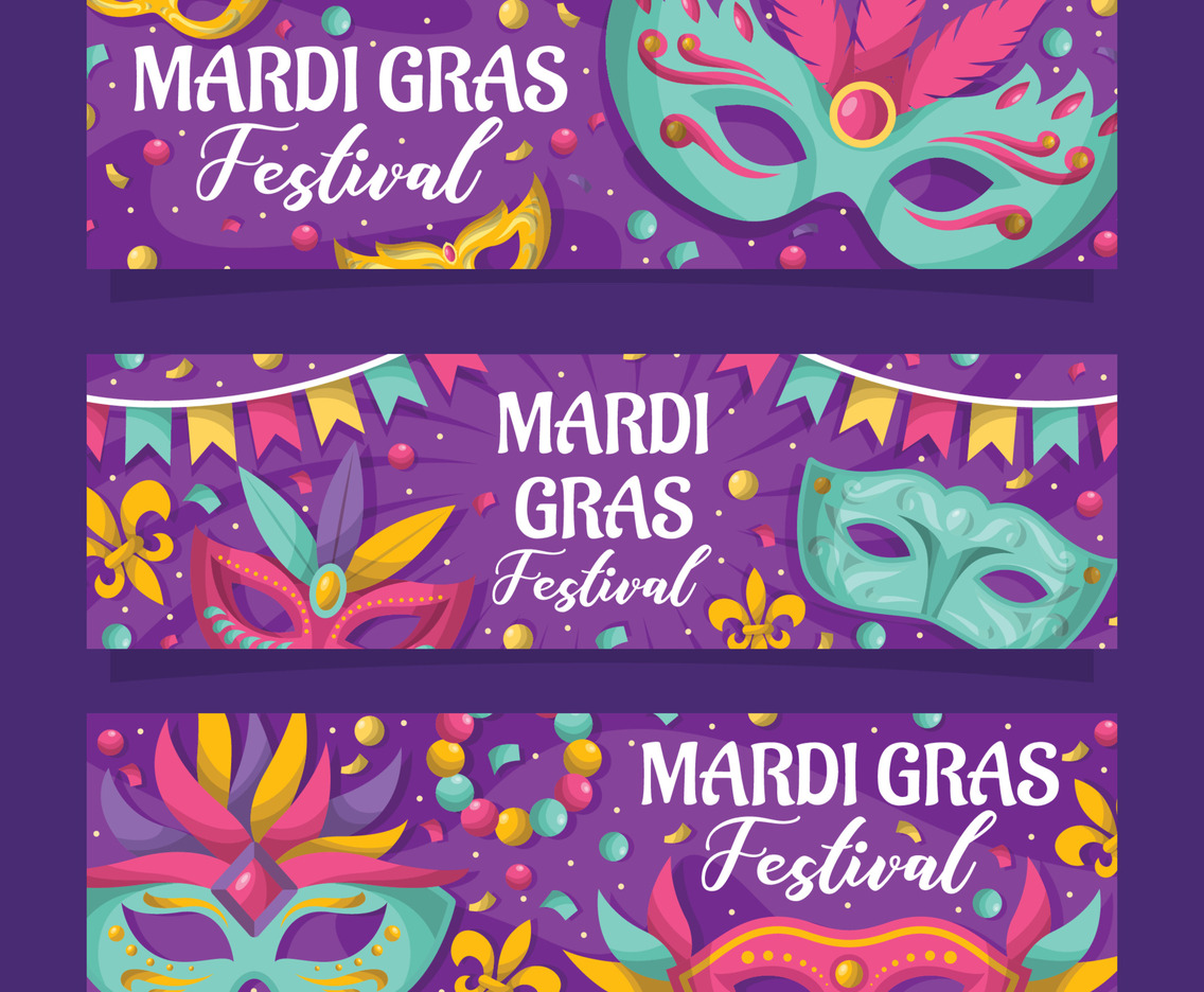 Mardi Gras Colorful Mask Banner Collection