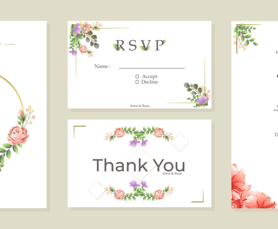 Floral and Leaves Wedding Invitation Template