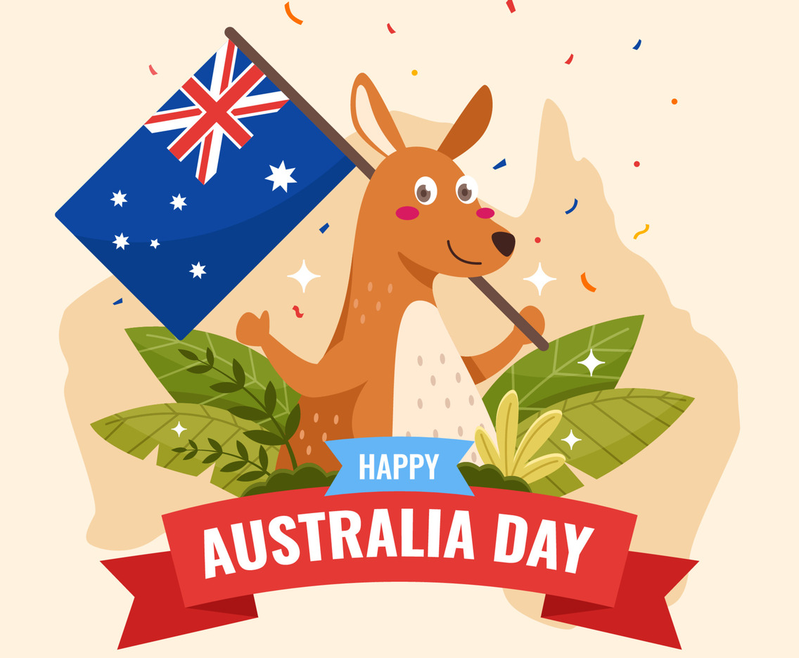 Happy Australia Day with Kangaroo and Flag