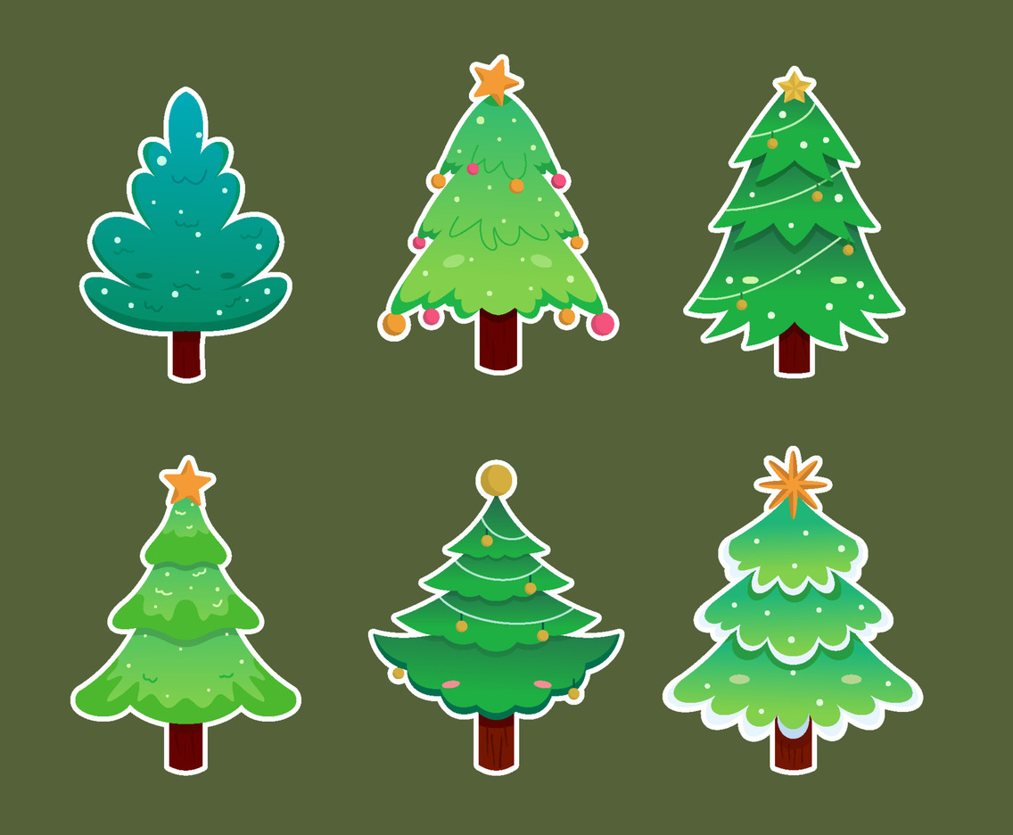 Kawaii Cute Christmas Trees Sticker