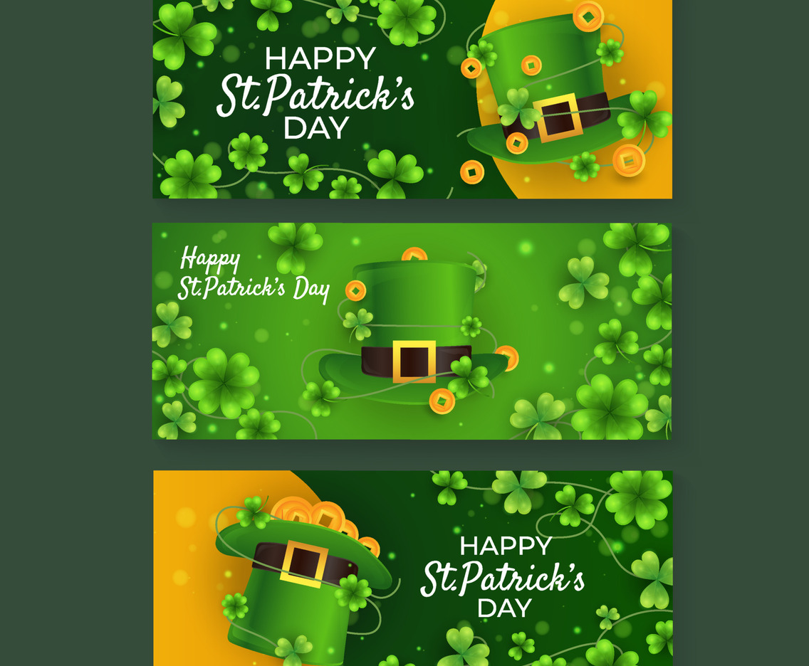 Banner Set of Shamrock in St. Patrick's Hat