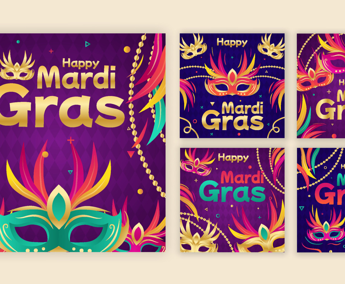 Collection Set of Social Media Mardi Gras Mask