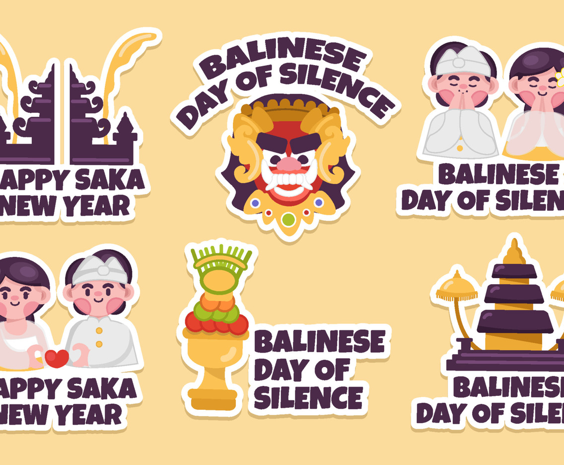 Happy Nyepi Silent Day Sticker Concept Free Vector