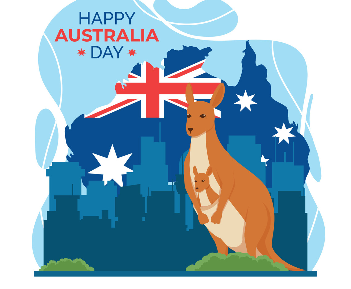 Kangaroo Stand before Cityscape and Map of Australia