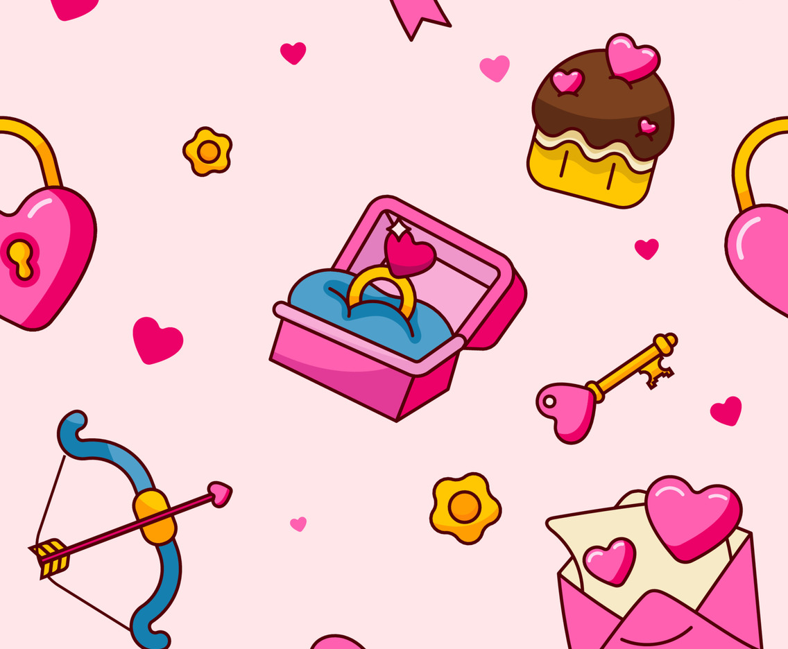 Cute Valentine's Day Elements Seamless Pattern