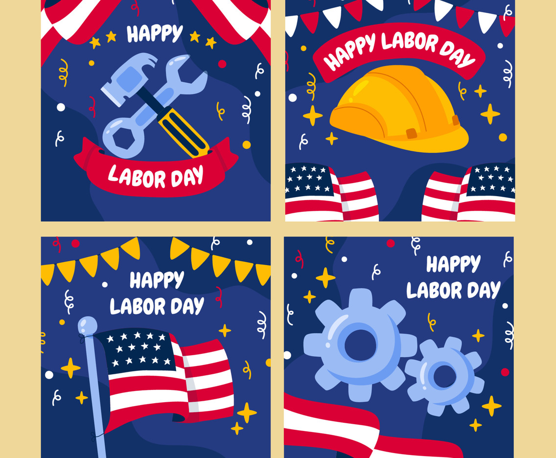 Hand Drawn Labor Day Card Set