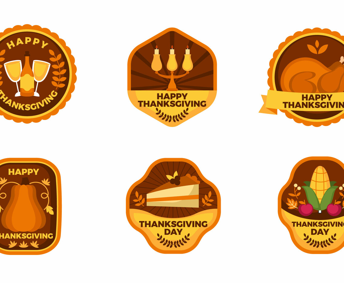 Set of Thanksgiving Dinner Badges