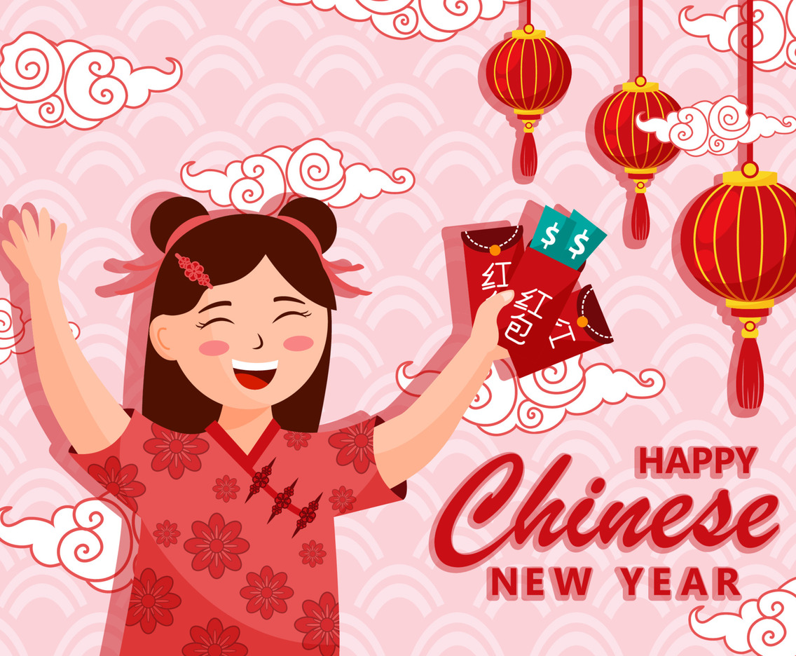 Happy Girl Getting Red Packets
