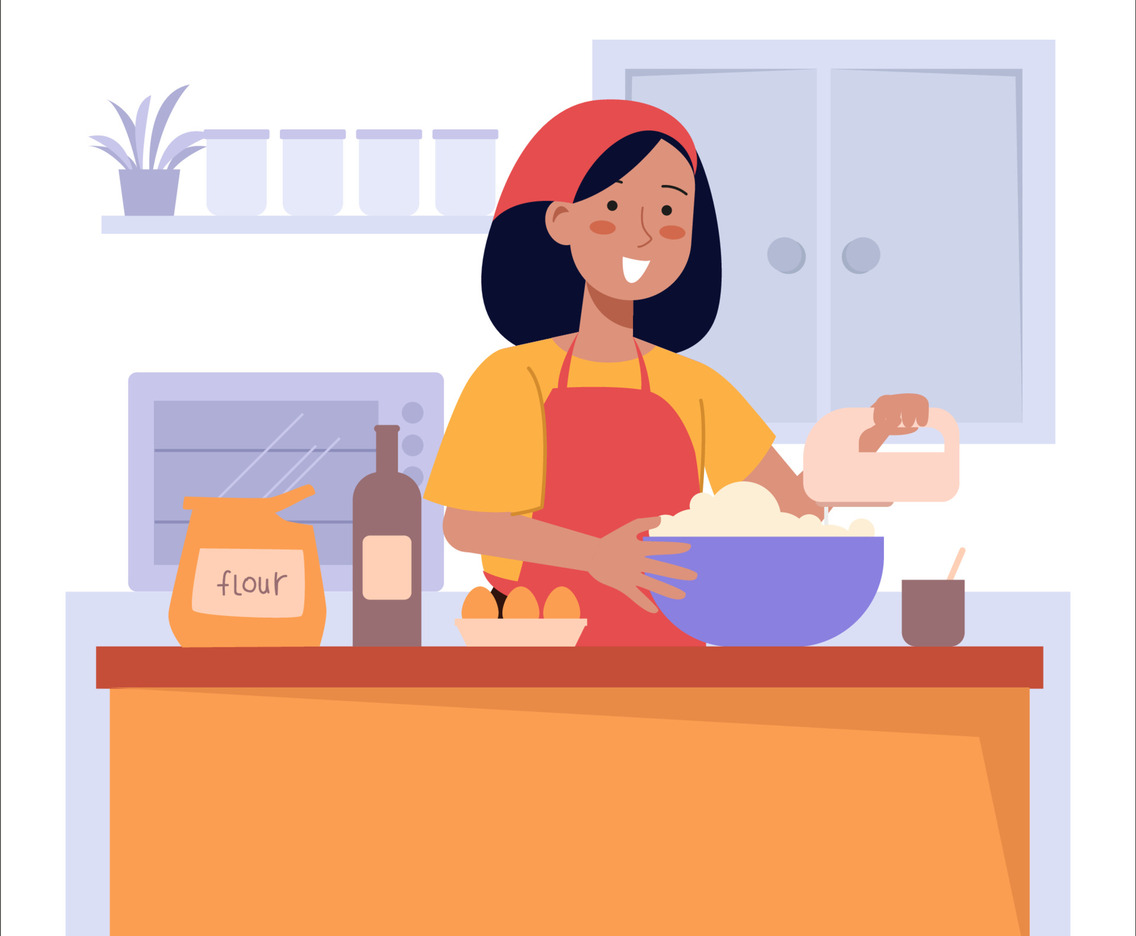Beautiful Woman Holding Mixer in The Kitchen