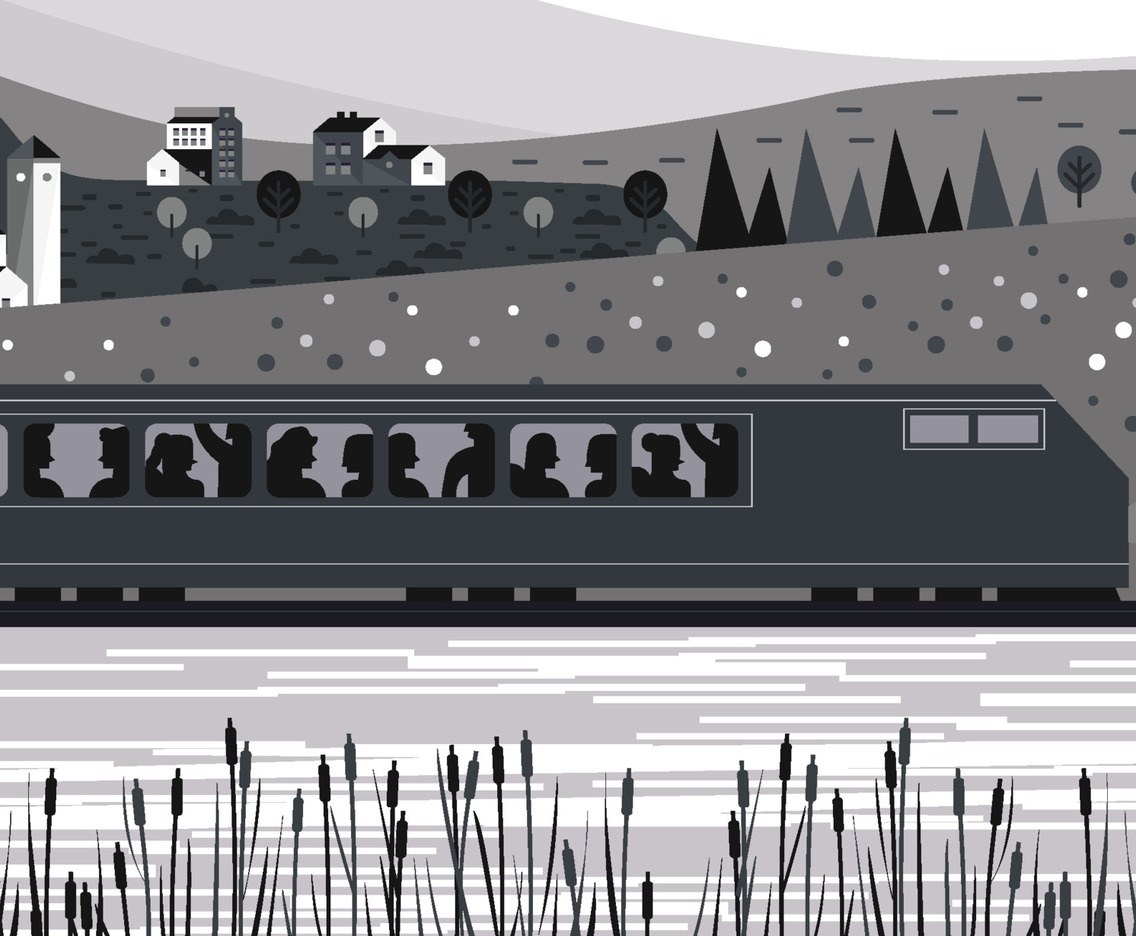 Night Train In The Middle of Rocky Landscape