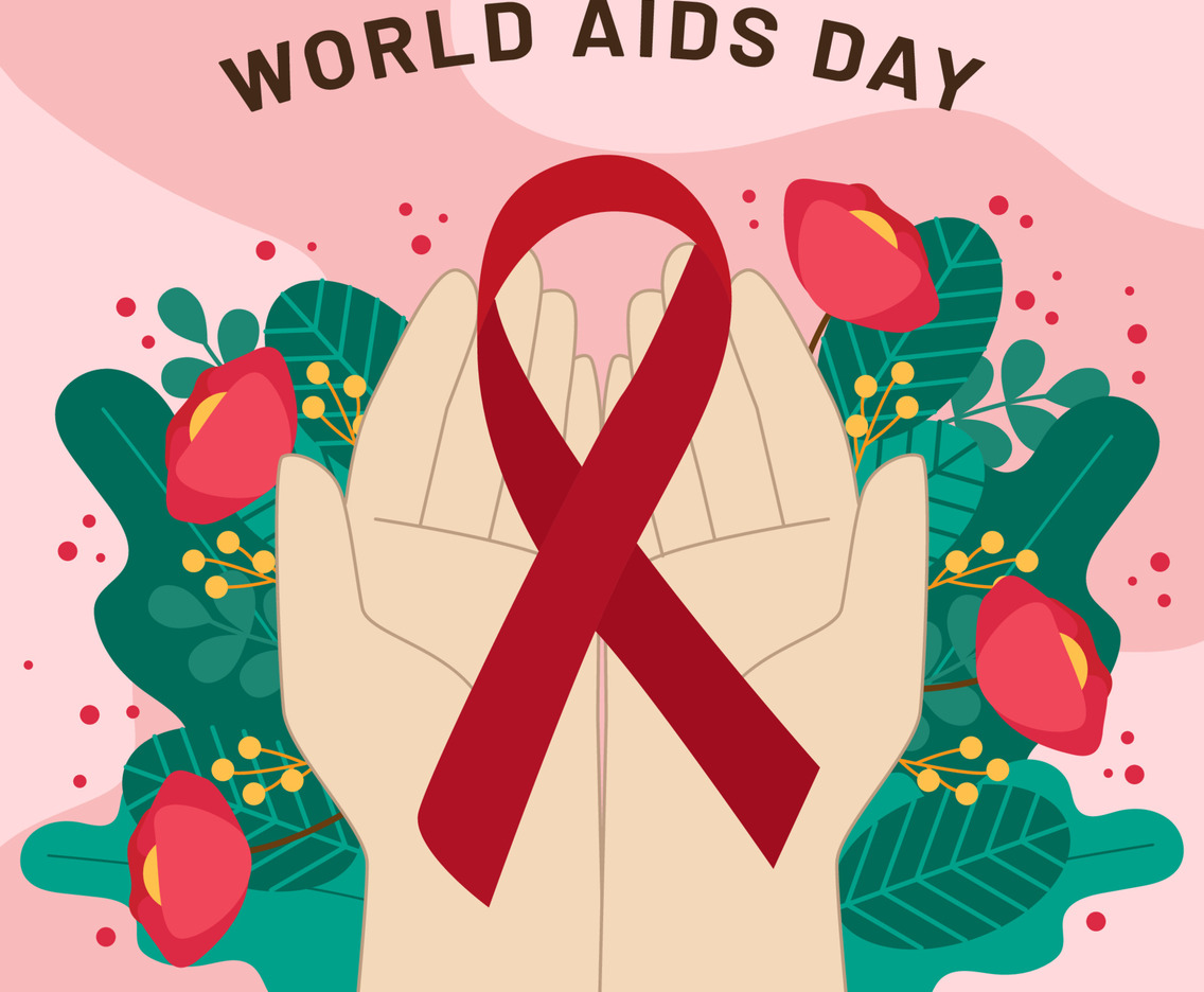Red Ribbon on Hands with World AIDS Day Design Concept