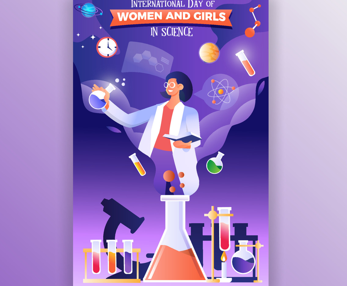 Happy International Woman and Girls in Science Poster Template