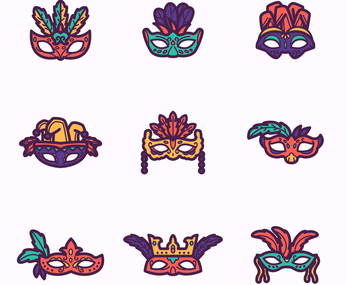 Mardi Gras Mask Icon Set