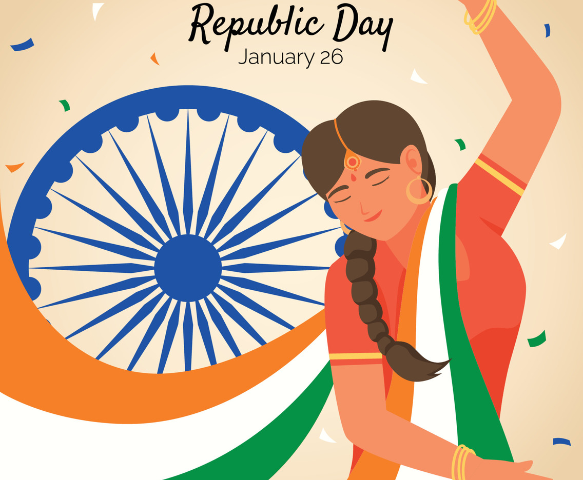 Woman Dance with Indian Flag Behind