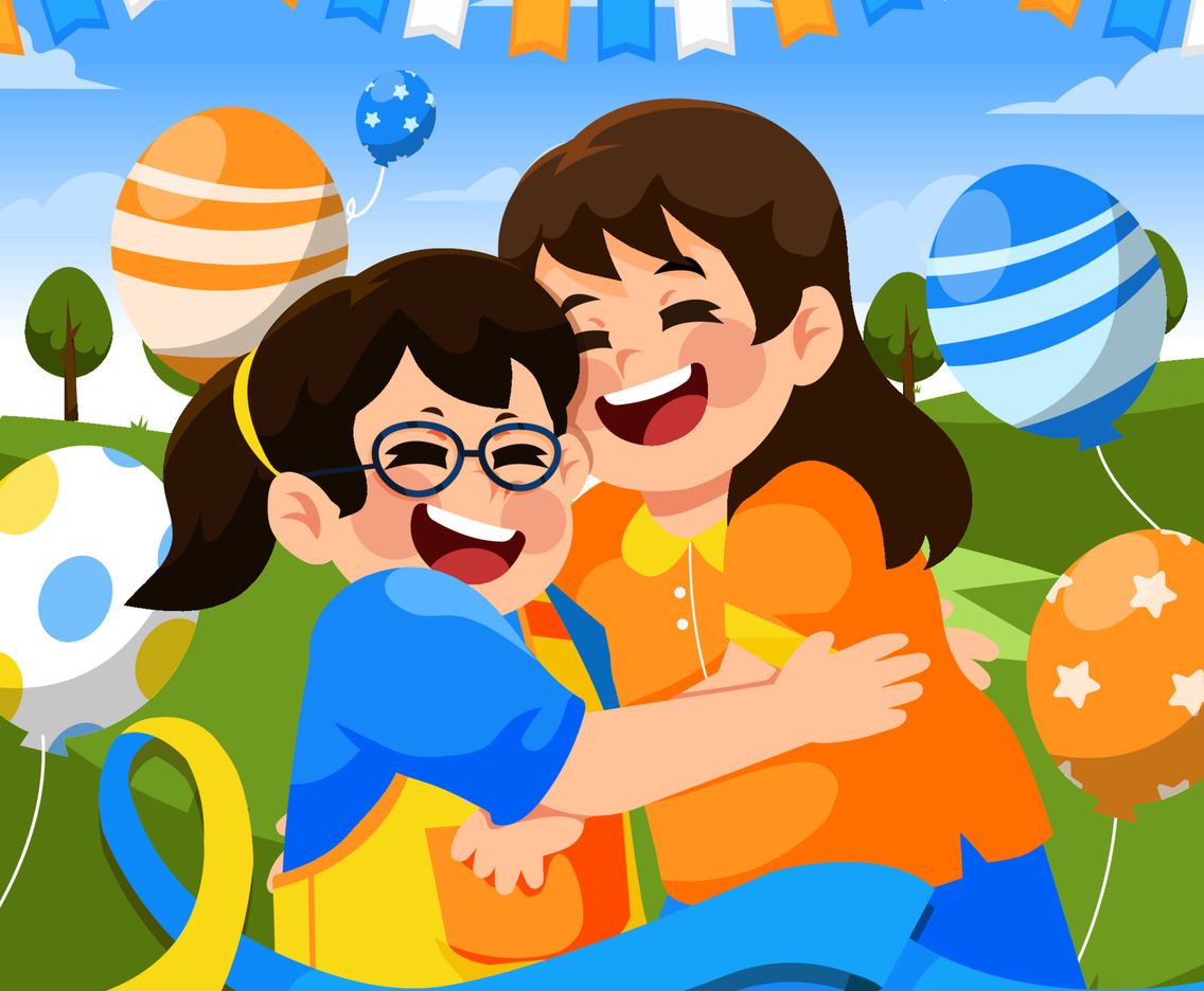 Childhood Friend Hugging Each Other at World Down Syndrome Celebration