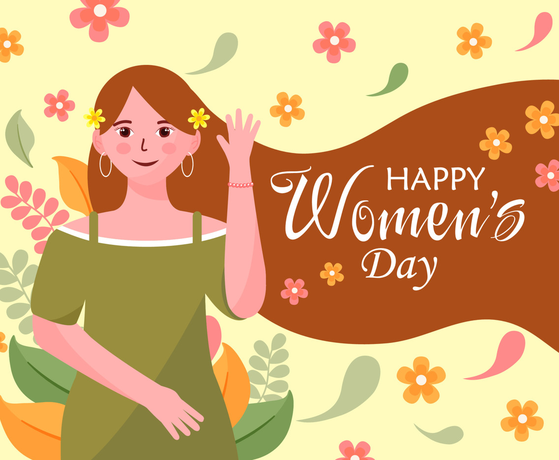 Happy Women's Day with Flowers and Leaves
