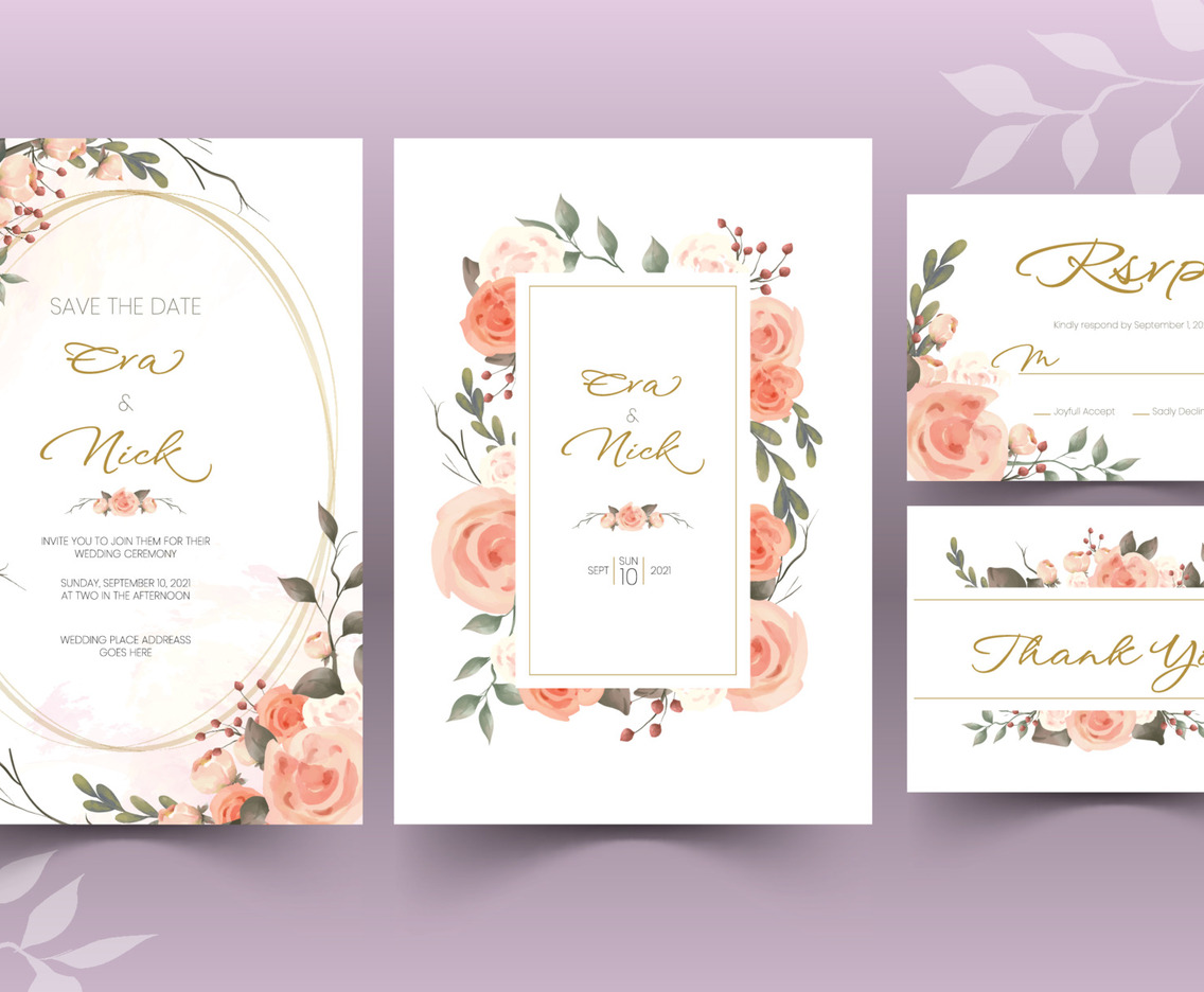 Wedding Invitation with Hand Drawn Floral Theme