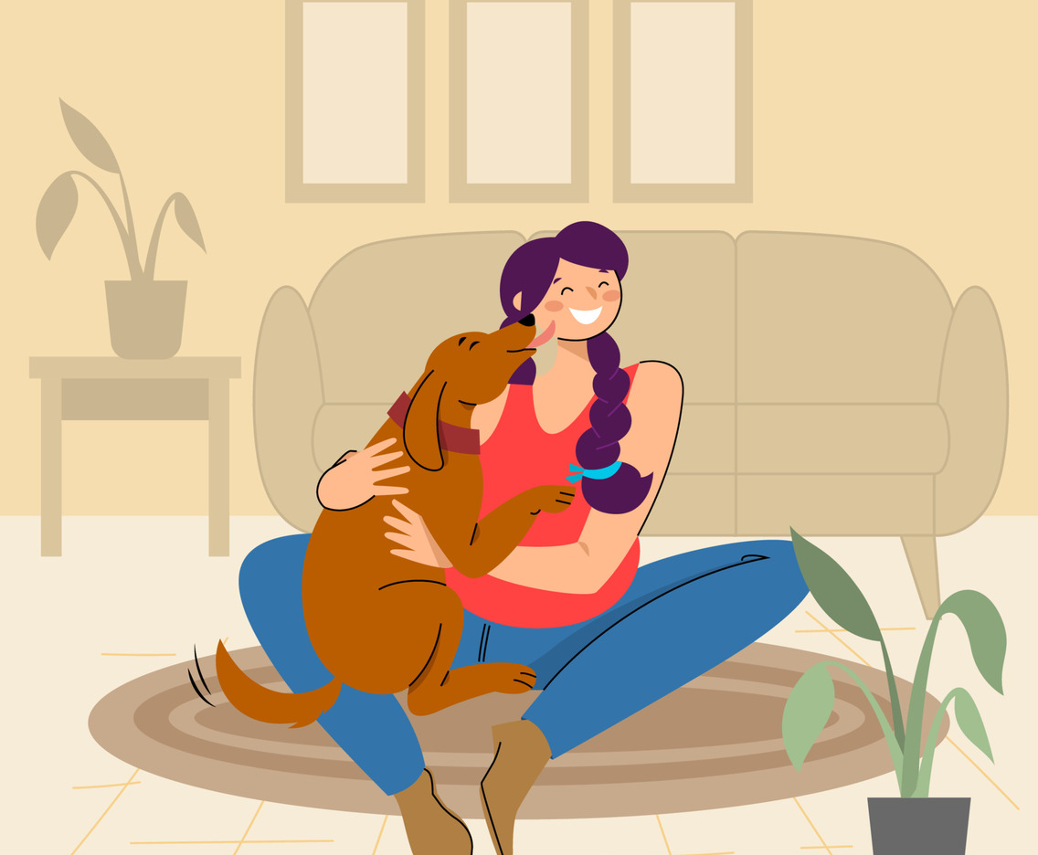 A Girl Plays with Her Dog