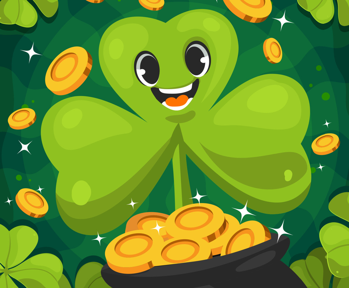 Happy Green Shamrock And Coins