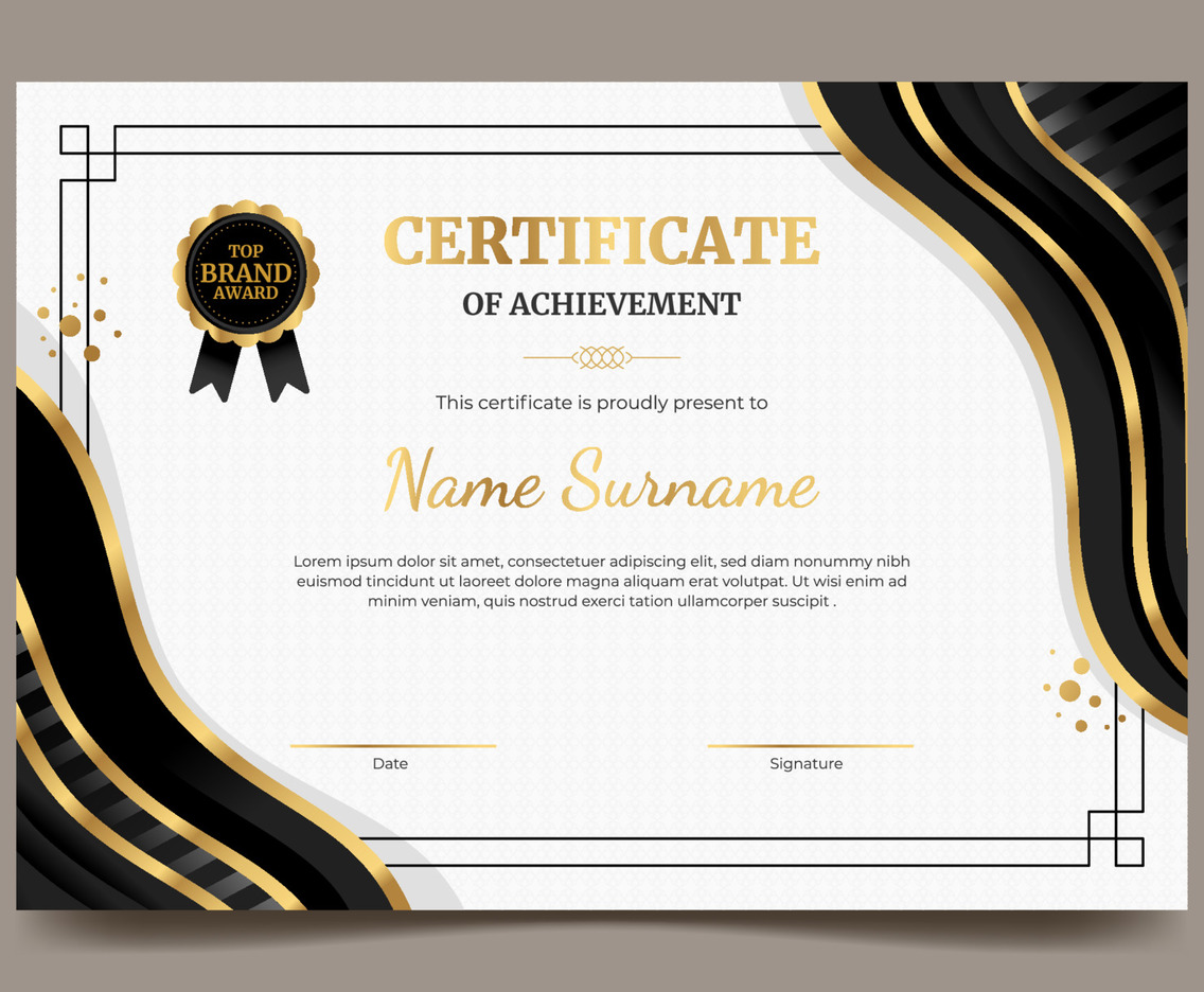 Elegant Certificate Template with Gold and Black Details