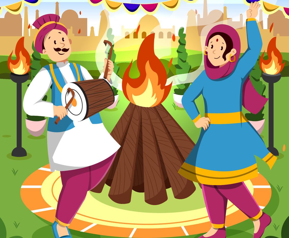 Couple Dancing and Playing Drum at Lohri Festival