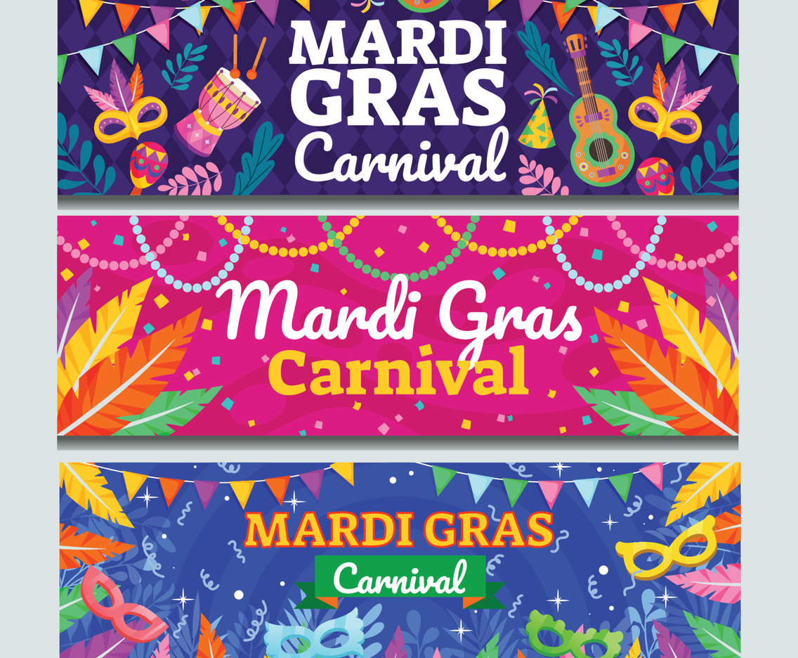 Colorful Mardi Grass Carnival Banners Set