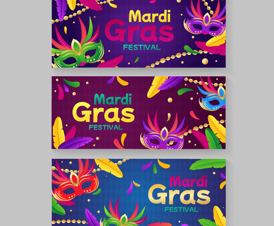 Set of Banner Mardi Grass Carnival Mask