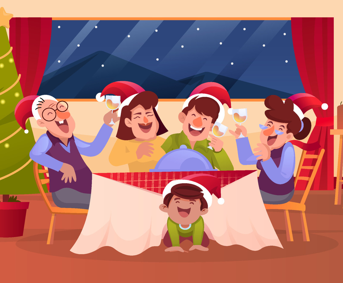 Cheerful Family Dinner on Christmas Eve