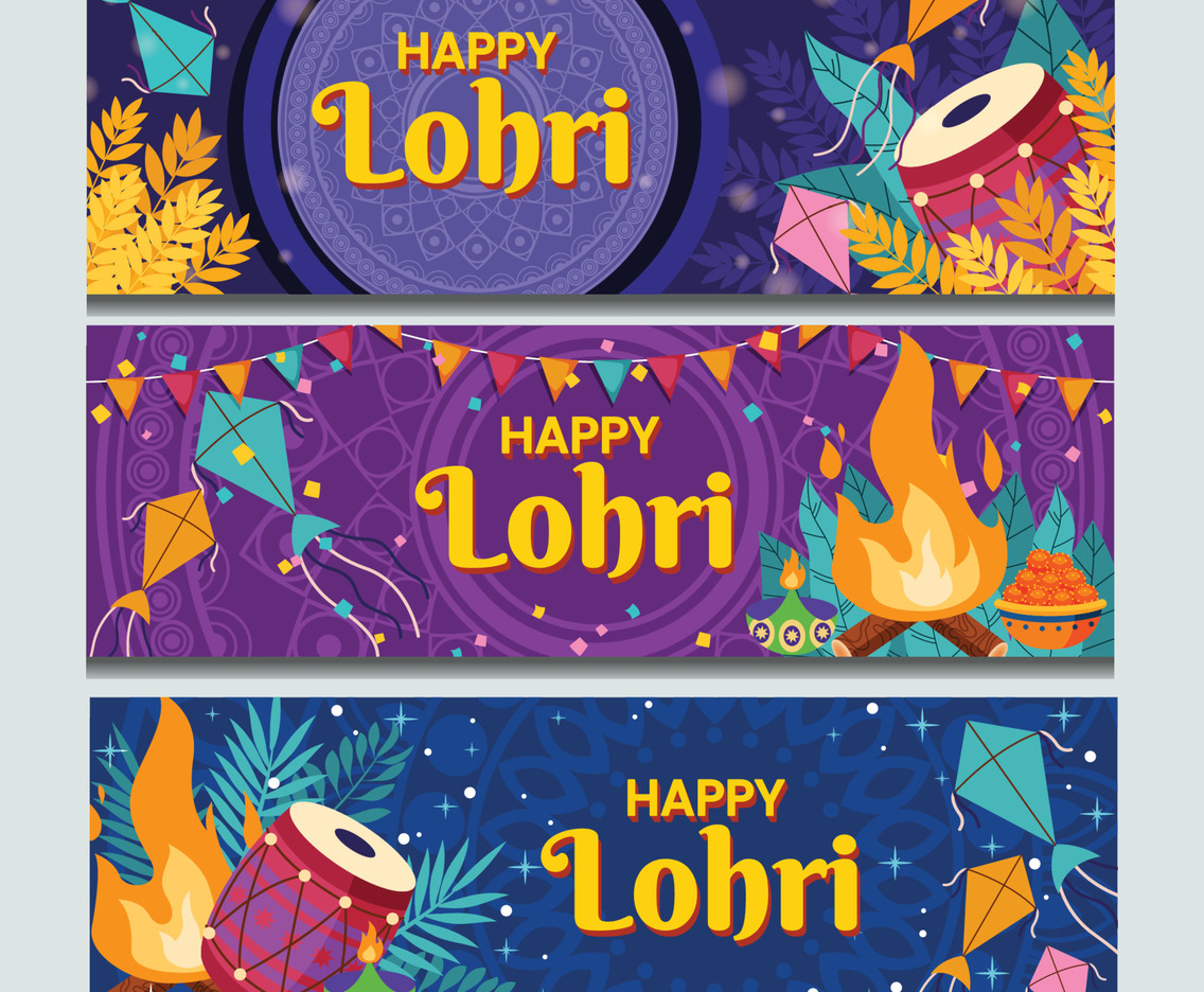 Set of Lohri Festival Banners