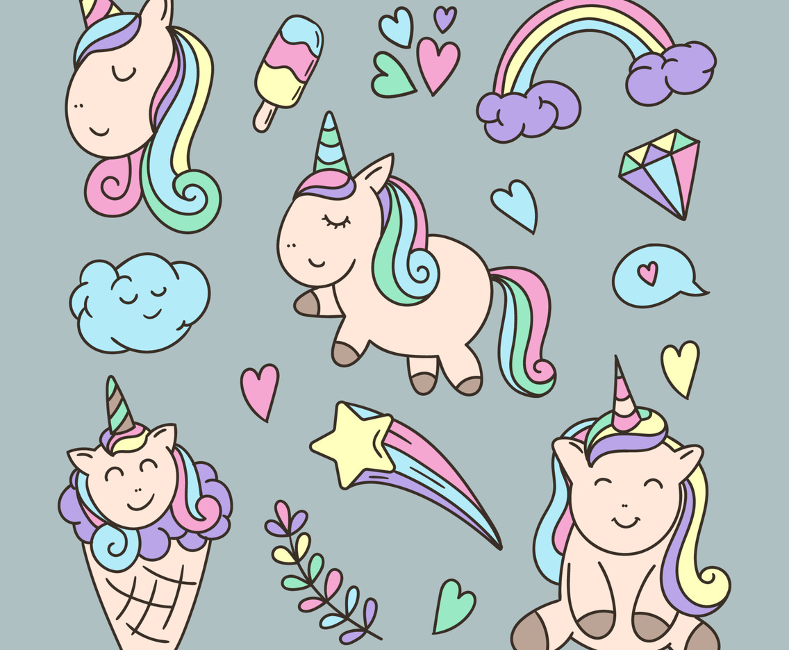 Hand Draw Unicorn Sticker Set