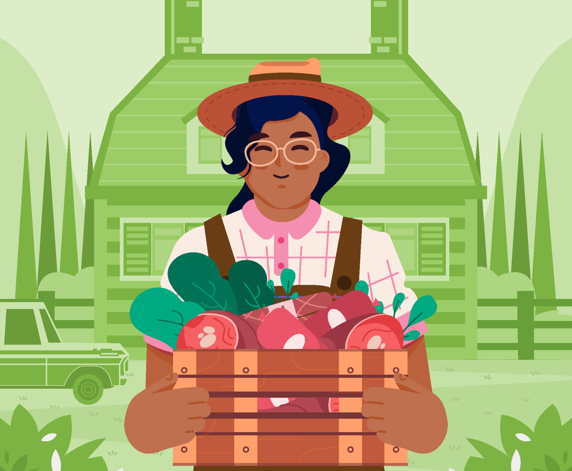 Farmer Holding Box Full Of Meat Concept