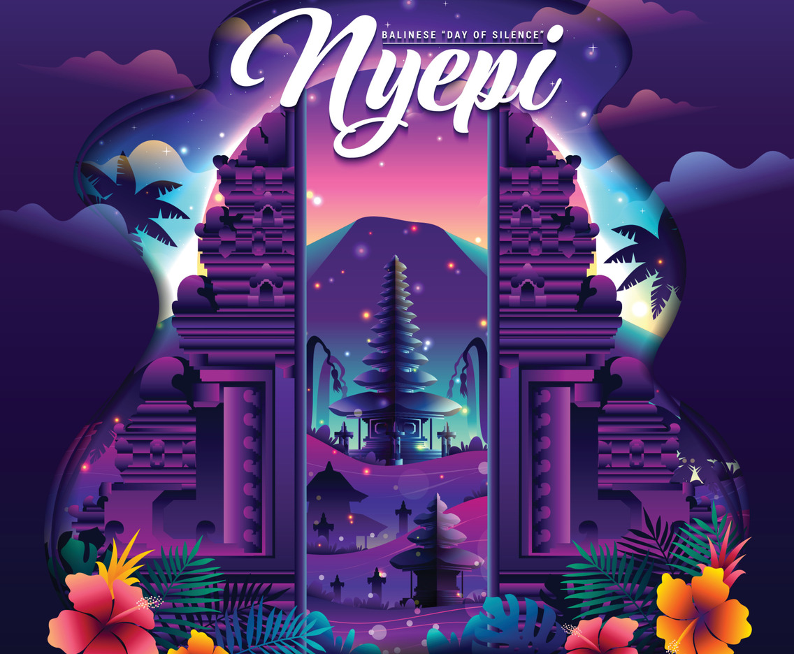 Nyepi Balinese Day of Silence Concept with Gate and Temple