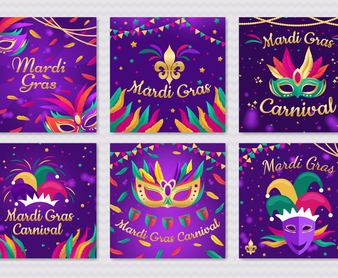 Set of Mardi Gras Mask and Beads Social Media