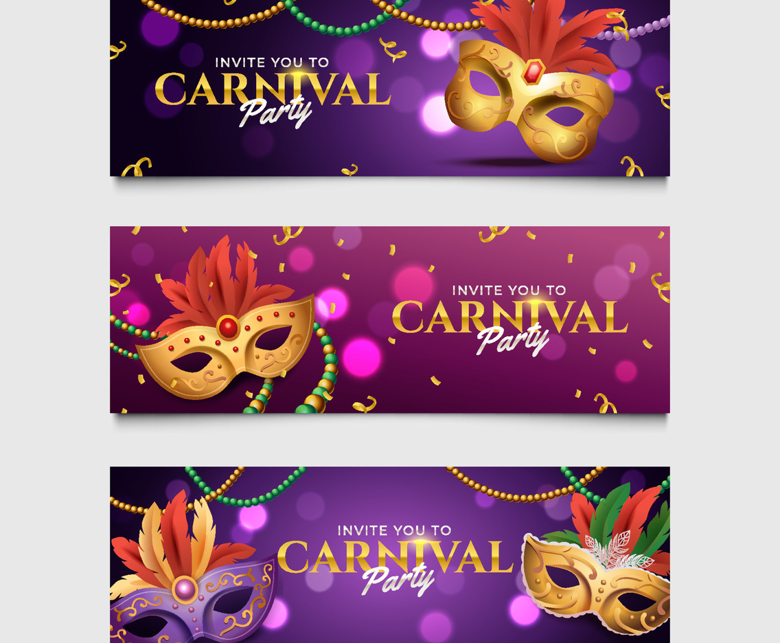 Set of Mardi Gras Carnival Party Banner