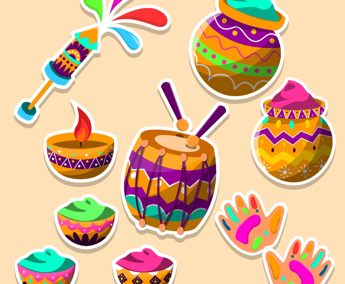 Holi Pot of Color and Color Splash Sticker Collection