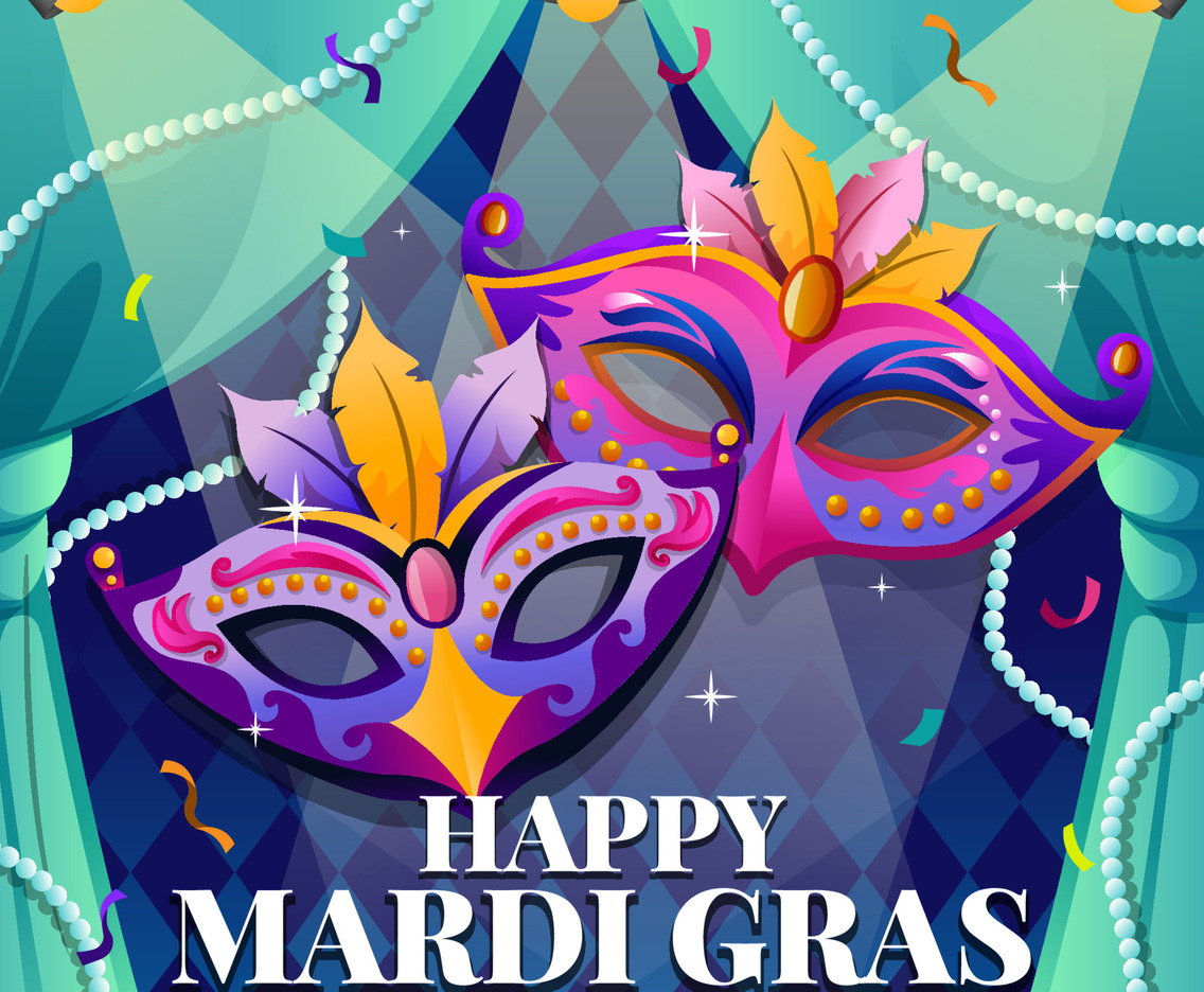 Mardi Gras Masquerades with Beads and Confetti