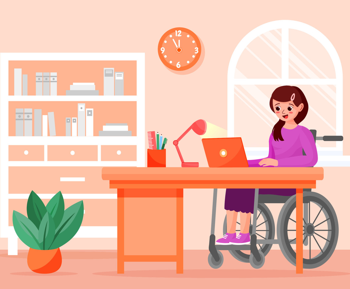 Woman with Disabilities Work in Wheelchairs