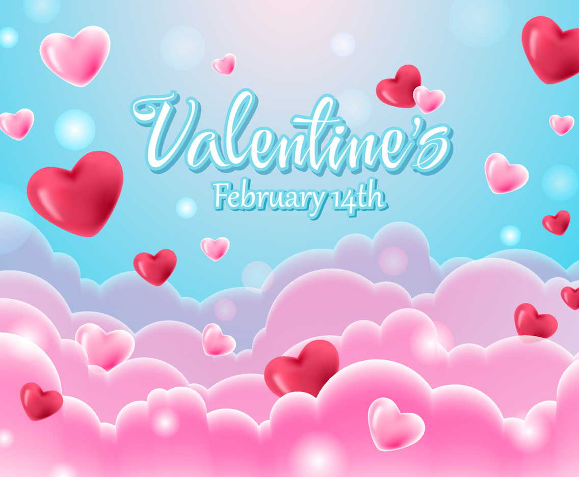 Valentine's Day Background with Clouds and Hearts