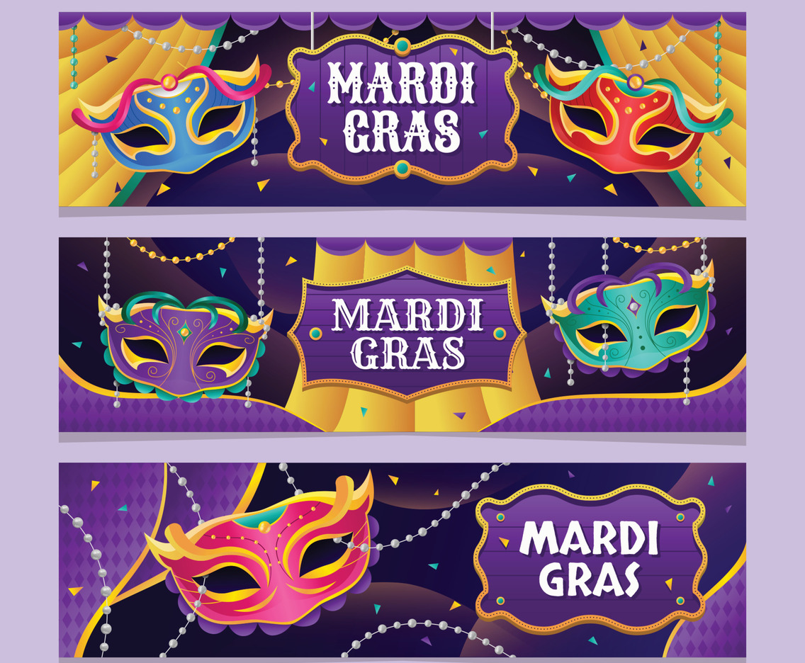 Mardi Gras Mask Banner Set