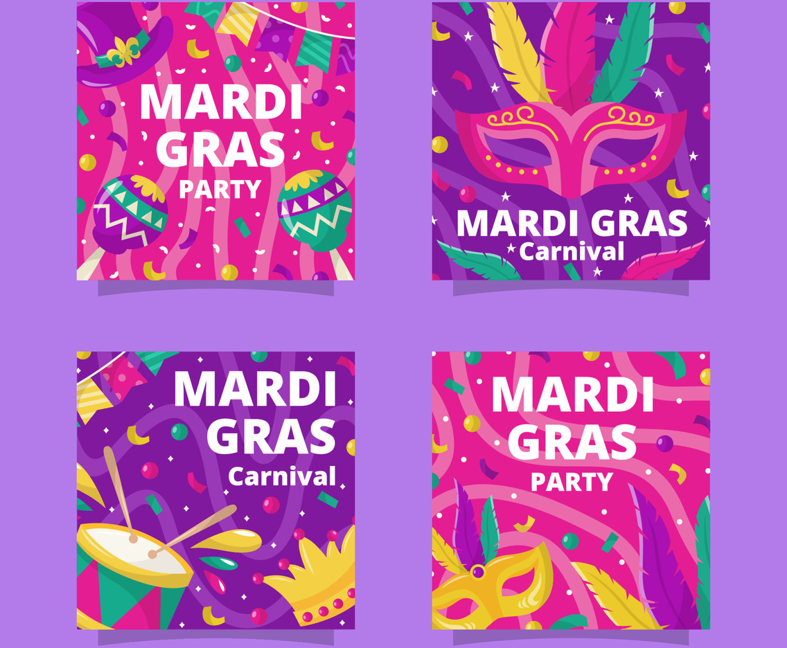 Mardi Gras Carnival Party Social Media Posts