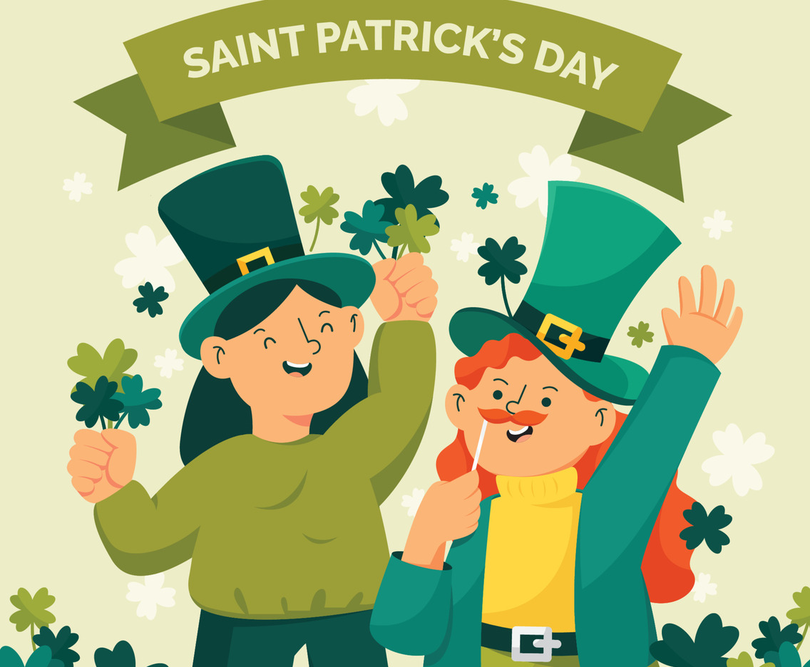 Two Young Girl Wearing Hat to Celebrate St. Patrick's Day