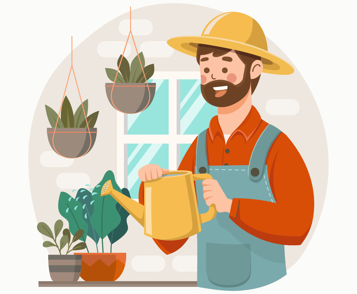 A Gardener Watering Plant
