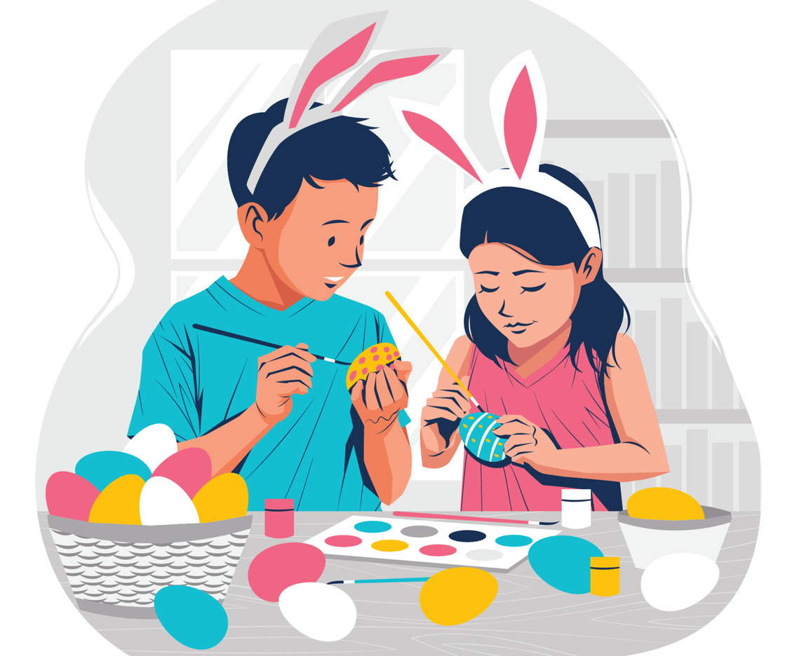 Children Painting Easter Eggs Concept
