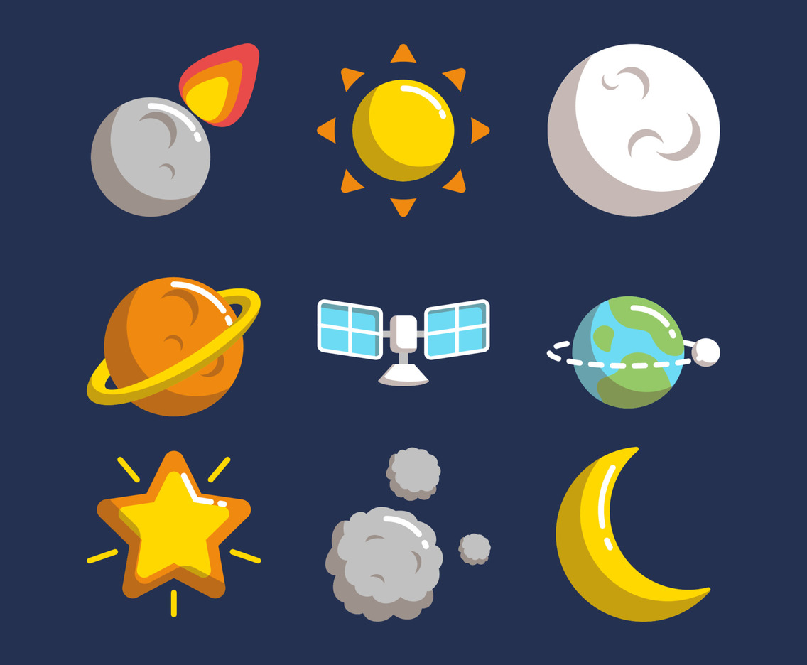 Icon Set Concept of Things on Space