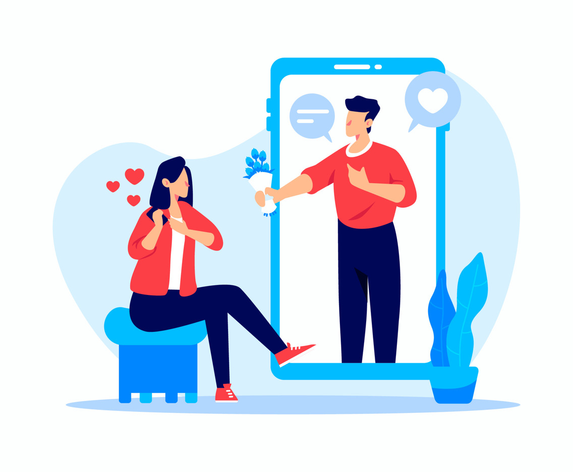 Man Give Flowers to Woman through Video Call