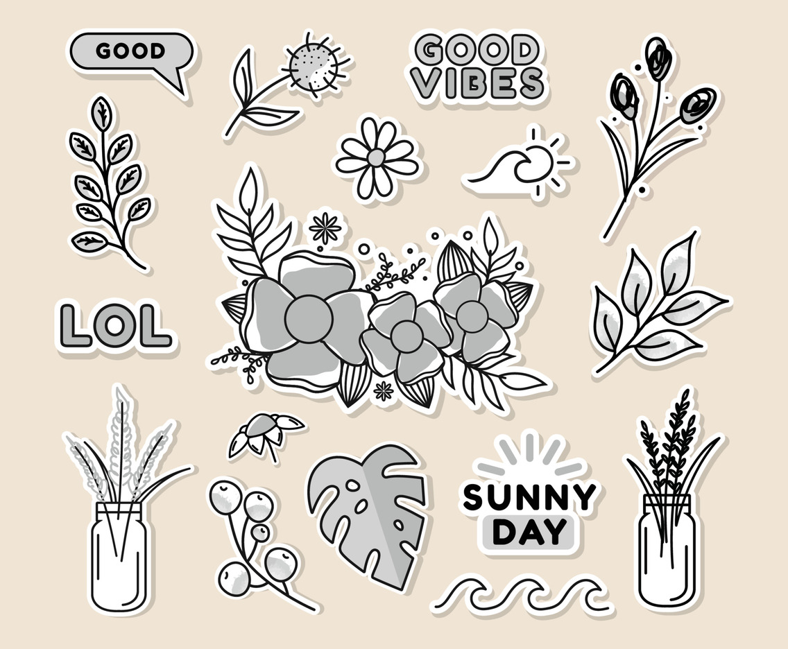 Monochrome Floral Journal Elements